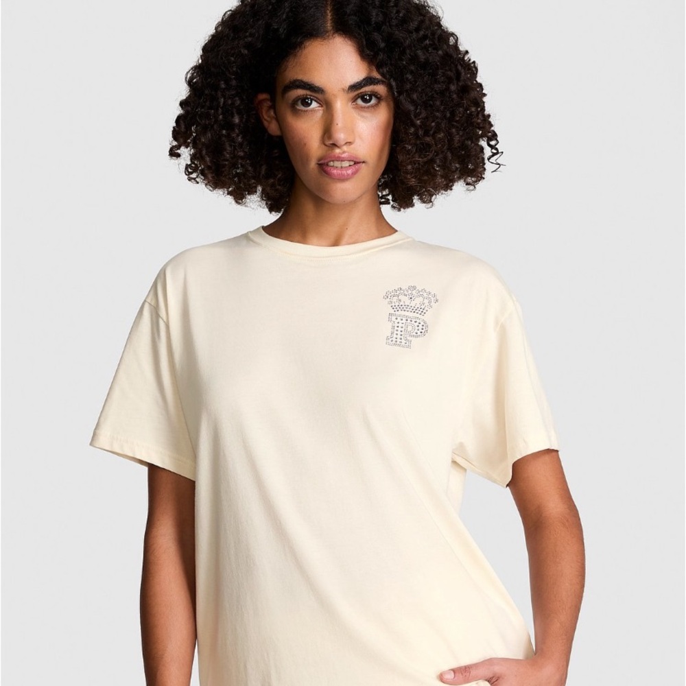 NEW PINK CAMPUS BLING COTTON TEE Limited Edition IN White shell Bling - Picture 2 of 5